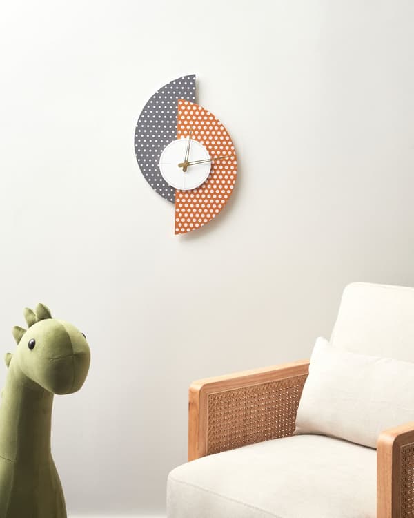 Väggklocka Grå och Orange MDF Metall 29 x 47 cm Retro Design utan Siffror Vardagsrum Kontor
