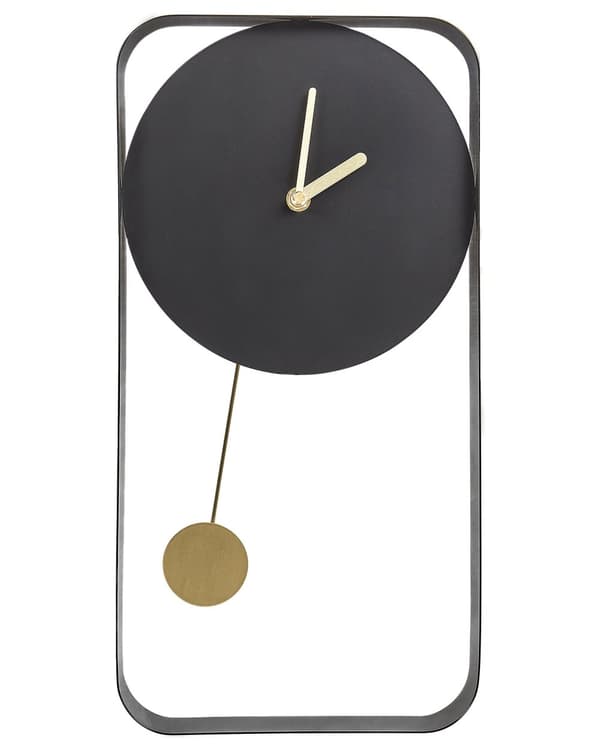 Väggklocka Svart Stål Metall 21 x 40 cm Modern Minimalistisk Dekorativ Pendel Design Utan Siffror Dekoration Vardagsrum