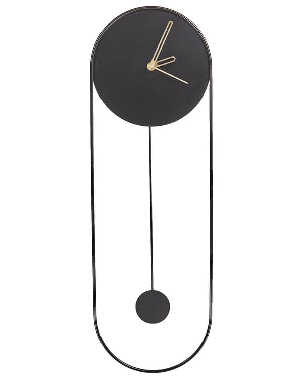 Veggklokke Svart Stål Metall 20 x 62 cm Dekorativ Pendel uten tall Moderne Minimalistisk design