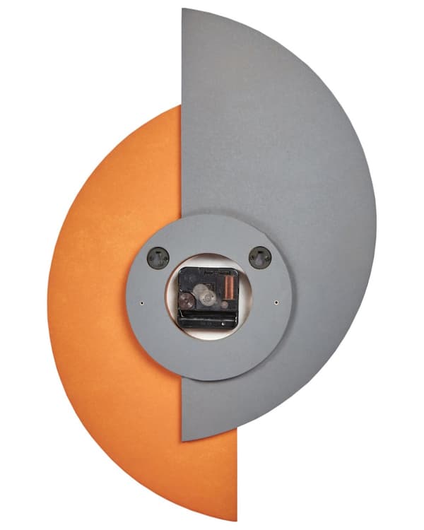 Vægur grå og orange MDF metal 29 x 47 cm uregelmæssig form design uden tal moderne stil stue