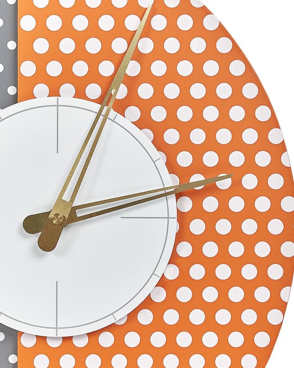 Vægur grå og orange MDF metal 29 x 47 cm uregelmæssig form design uden tal moderne stil stue