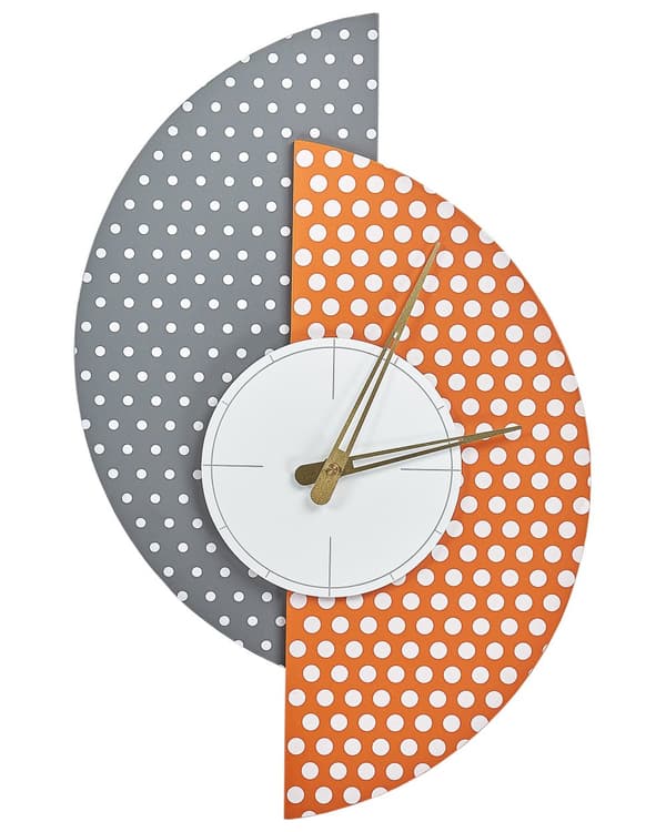 Vægur grå og orange MDF metal 29 x 47 cm uregelmæssig form design uden tal moderne stil stue