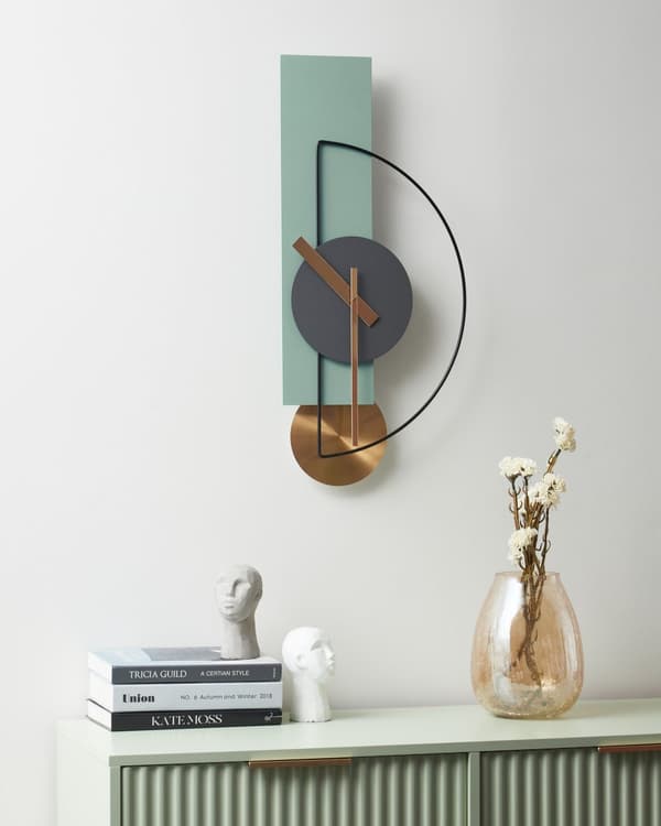 Vægur lysegrønt stålmetal 31 x 63 cm moderne minimalistisk design uden tal dekoration stue