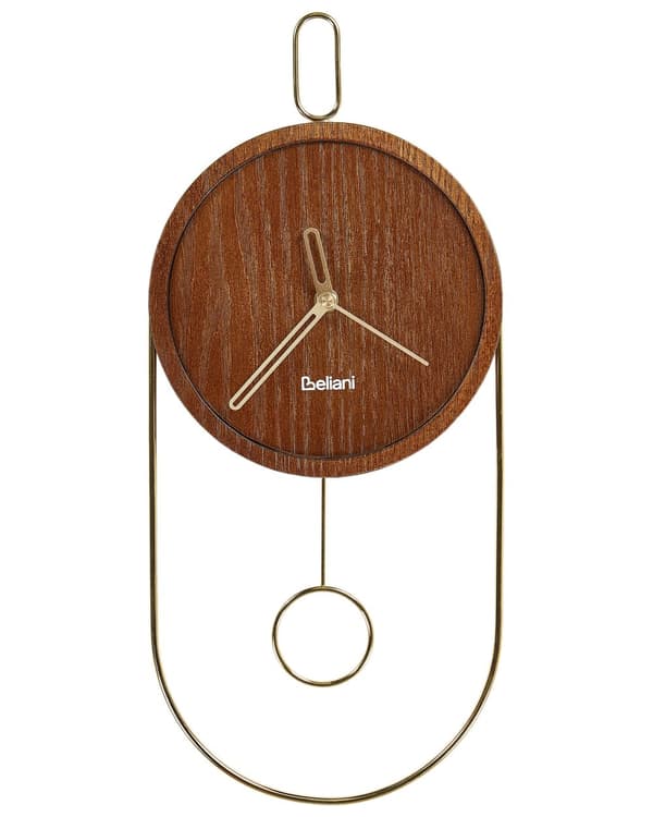 Vægur mørkt træ MDF metal 20 x 45 cm moderne minimalistisk dekorativt penduldesign uden tal dekoration stue
