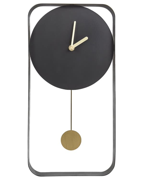 Vægur sort stål metal 21 x 40 cm moderne minimalistisk dekorativt pendul design uden tal dekoration stue