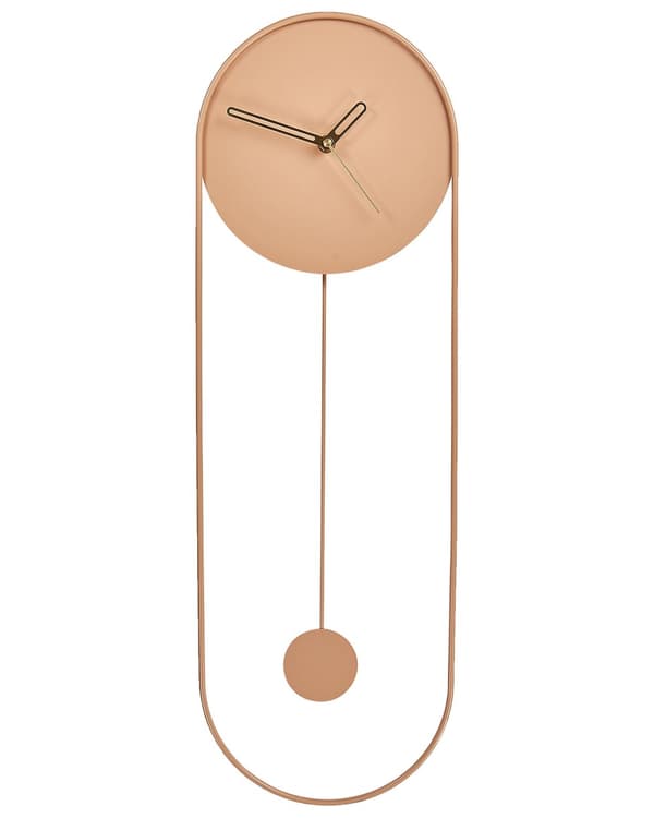 Vægur pink stål metal 20 x 62 cm moderne minimalistisk dekorativt pendul design uden tal dekoration stue