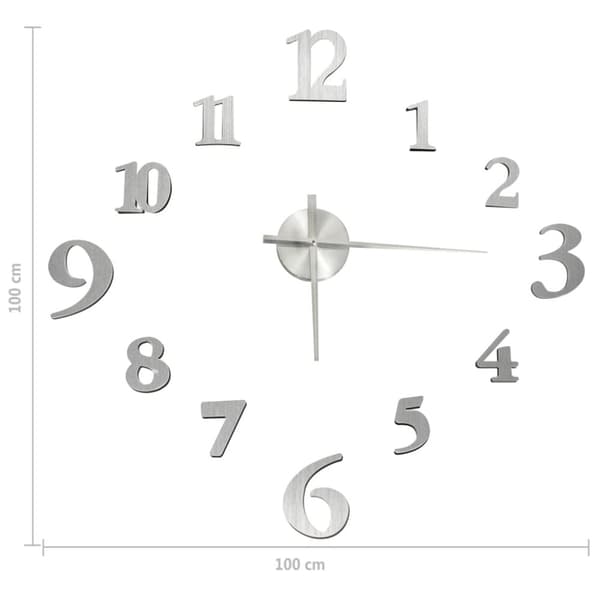 3D-vægur 100 cm moderne design XXL sølvfarvet
