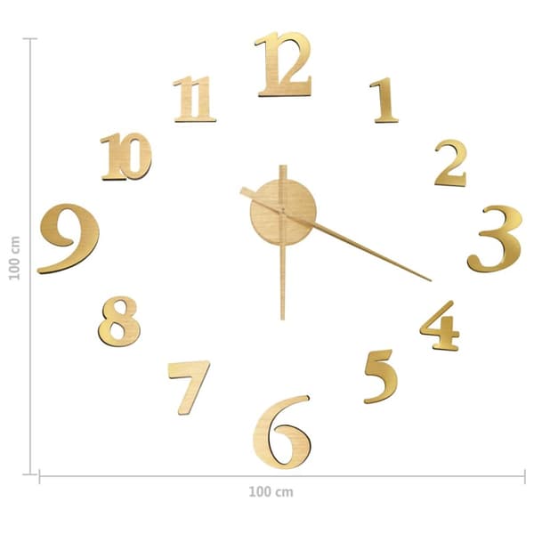 3D-vægur 100 cm moderne design XXL guldfarvet