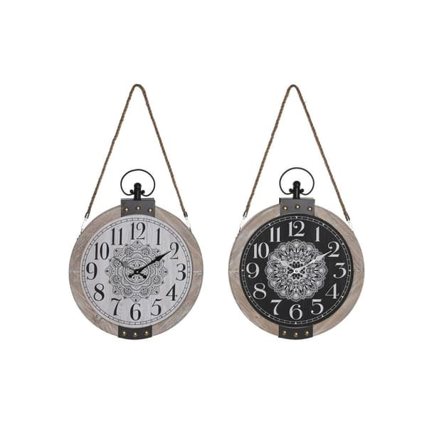 Asztali óra DKD Home Decor 40 x 6,5 x 46 cm Svart Vit Järn Mandala Trä MDF (2 antal)