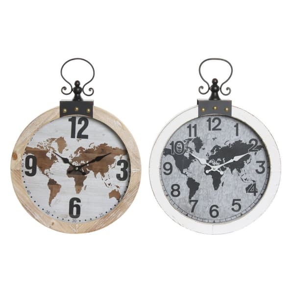 Väggklocka DKD Home Decor 40 x 4 x 54 cm Glas Järn Trä MDF Världskarta (2 antal)