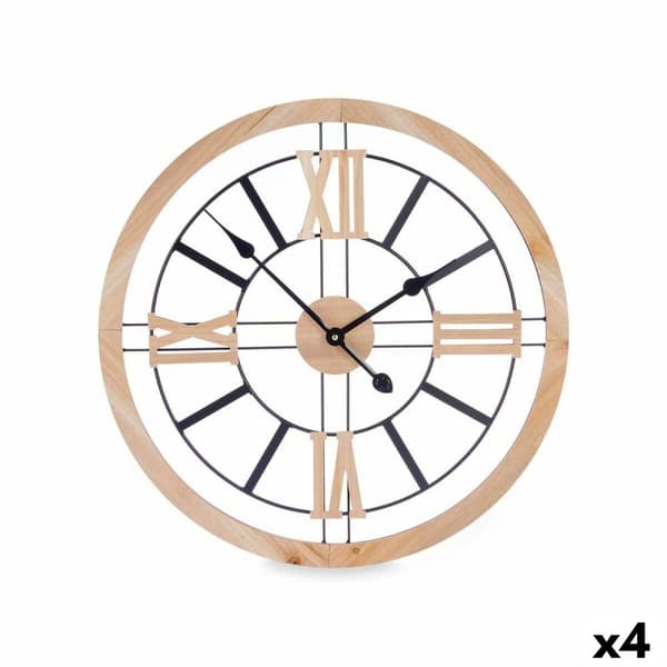 Väggklocka Svart Metall Trä MDF 60 x 60 x 4,5 cm (4 antal)