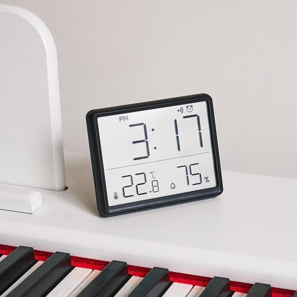 Digitalt vækkeur LCD-ur med kalender temperatur og luftfugtighed