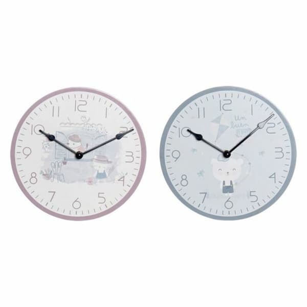 Seinäkello DKD Home Decor Sininen Monivärinen Pinkki Puu Metalli Muovinen Puu MDF Lasten Lintu 24 x 3 x 24 cm (2 osaa)