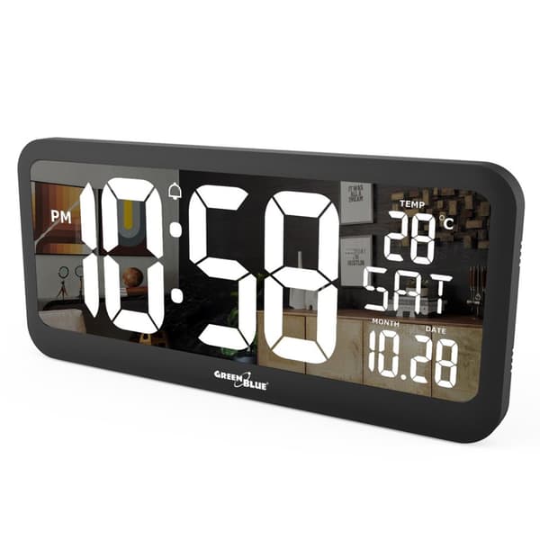 Stor digital klocka Väggfäste fristående med temperatursensor 37x17cm LCD-skärm Strömadapter och batteridriven