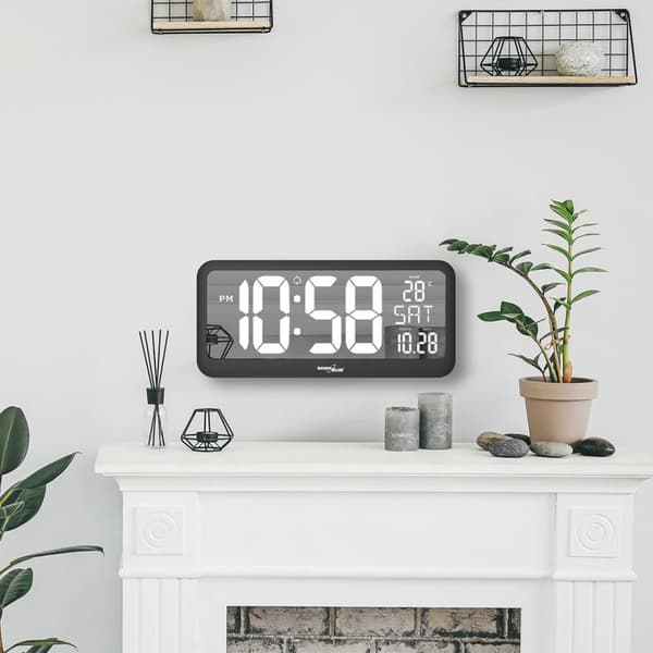 Stor digital klocka Väggfäste fristående med temperatursensor 37x17cm LCD-skärm Strömadapter och batteridriven