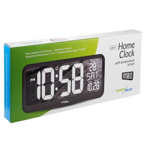Stor digital klocka Väggfäste fristående med temperatursensor 37x17cm LCD-skärm Strömadapter och batteridriven