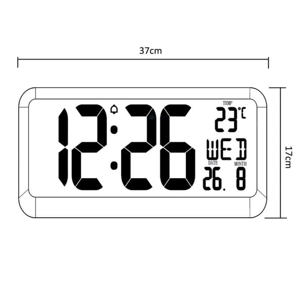 Stor digital klocka Väggfäste fristående med temperatursensor 37x17cm LCD-skärm Strömadapter och batteridriven