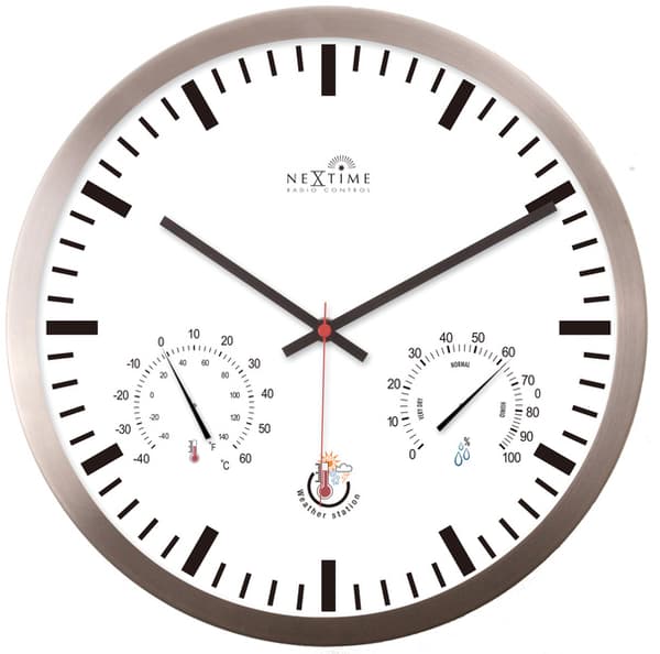 NeXtime NE-90513WI Vægur + Vejrstation 25 cm Hvid RC Aluminium