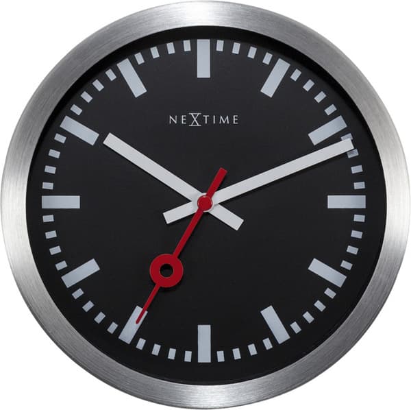 NeXtime NE-3998STZW Väggklocka 'Station' Ø19 Cm, Borstad aluminium Svart