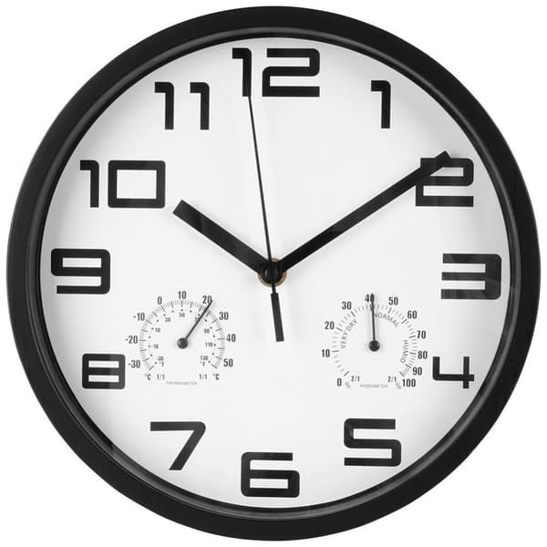 Vægur med termometer og hygrometer, hvid, 25 cm