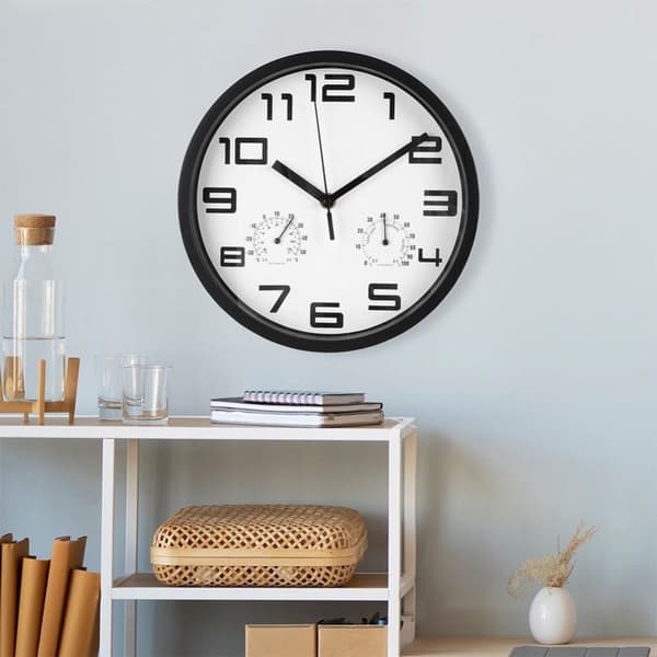 Vægur med termometer og hygrometer, hvid, 25 cm