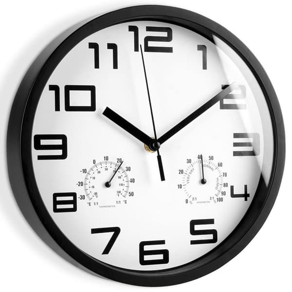 Vægur med termometer og hygrometer, hvid, 25 cm