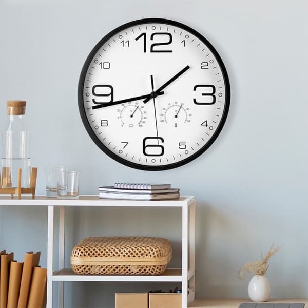 Väggklocka med termometer och hygrometer, vit, 30 cm