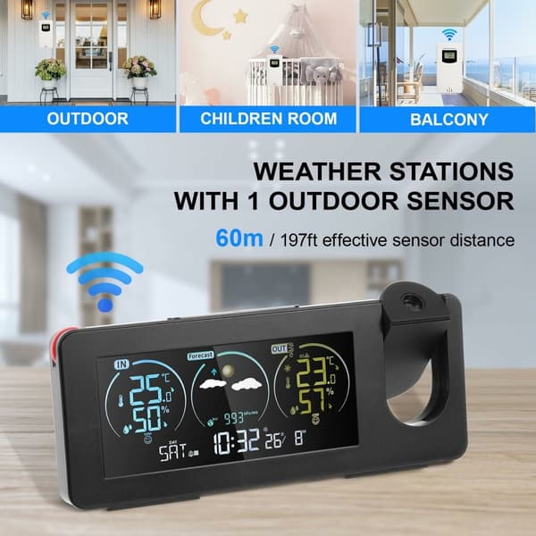 Projektionsur Kalender Vejrstation Digital alarm temperatur/fugtighedssensor