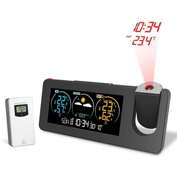 Projektionsur Kalender Vejrstation Digital alarm temperatur/fugtighedssensor
