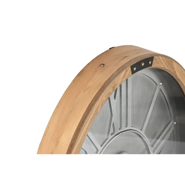 Väggklocka Home ESPRIT Silvrig Naturell Metall Glas furuträ 50 x 8 x 68 cm