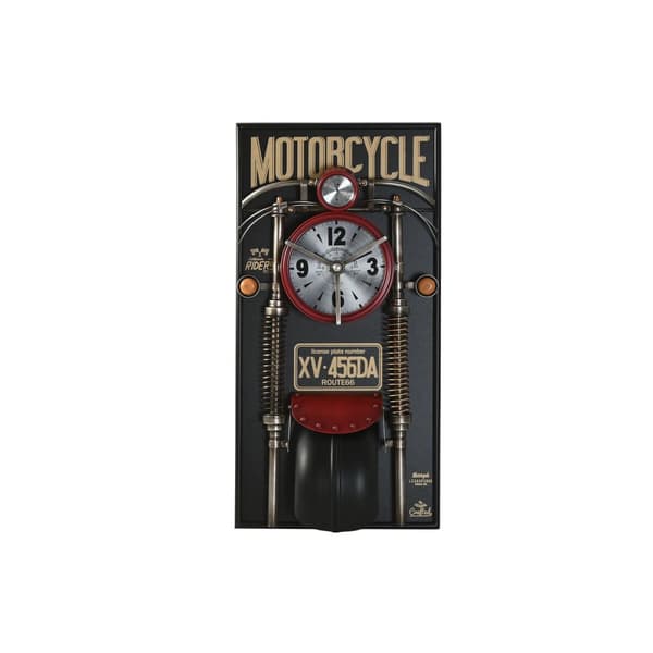 Väggklocka Home ESPRIT Svart Röd Gyllene PVC Metall Motorcykel Vintage 60 x 18 x 120 cm