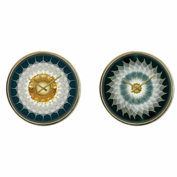 Väggklocka DKD Home Decor Glas Gyllene Turkos Järn Modern (2 antal) (40 x 6 x 40 cm)