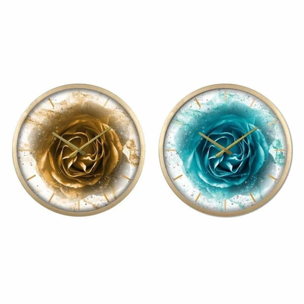 Väggklocka DKD Home Decor Glas Gyllene Turkos Järn Modern (2 antal) (40 x 6 x 40 cm)