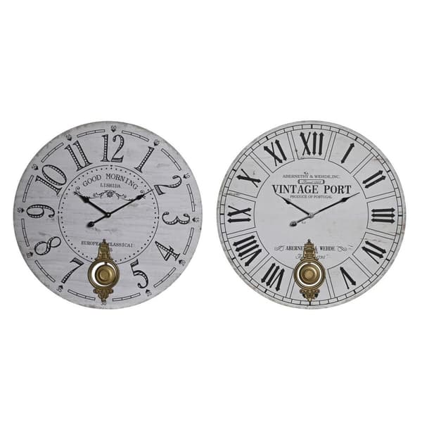 Väggklocka DKD Home Decor Svart Metall Vit Vintage Trä MDF (58 x 8 x 58 cm) (2 antal)