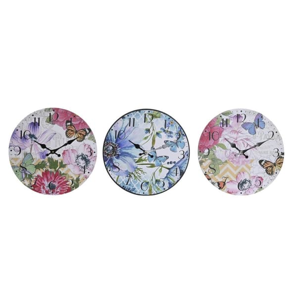 Vægur DKD Home Decor Multifarvet Cvetlice Træ MDF (34 x 4 x 34 cm) (3 enheder)
