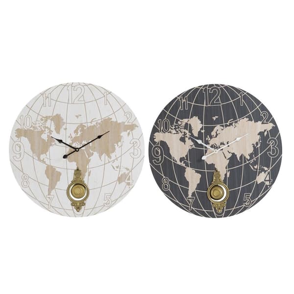 Seinäkello DKD Home Decor Musta Beige Metalli MDF Maailmankartta (58 x 8 x 58 cm)