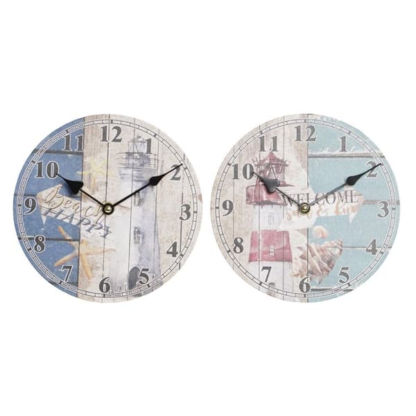 Vægur DKD Home Decor Multifarvet Lyssignal Træ MDF Middelhavet (2 enheder) (20 x 3 x 20 cm)