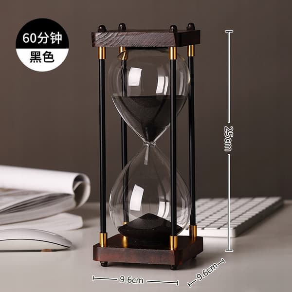 RETRO Glas - Vackert trätimglas 60 minuter XXL 25x10cm svart