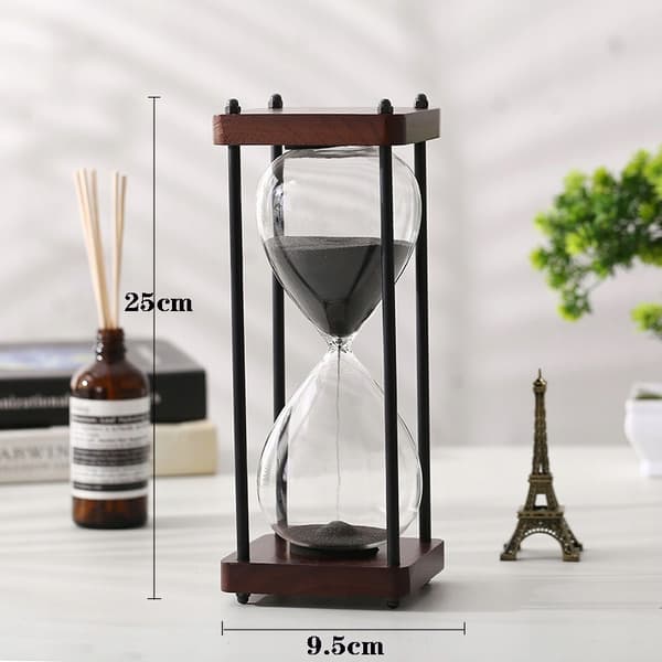 RETRO Glas - Vackert trätimglas 60 minuter XXL 25x10cm svart