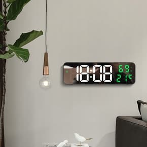 LED-VÄGGKLOCKA Temperatur FUKTIGHET 12/24 SPEGEL Grön DIMMER