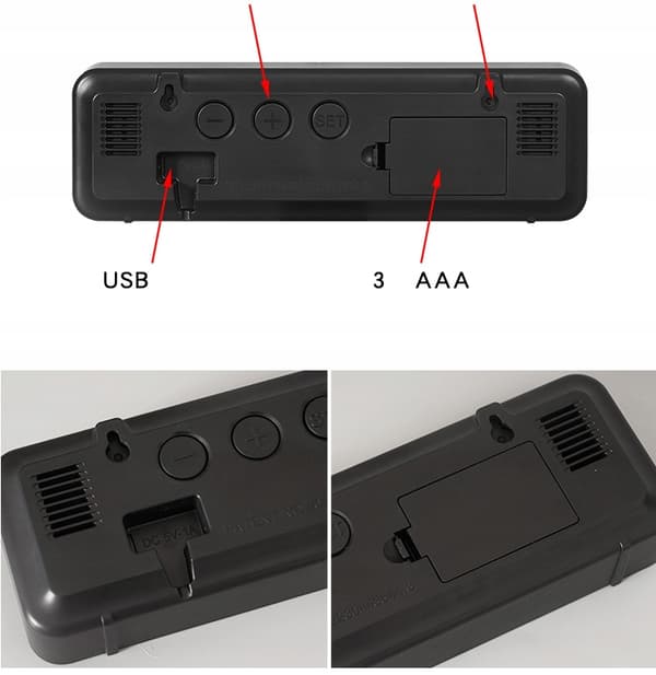 LED-VÄGGKLOCKA Temperatur FUKTIGHET 12/24 SPEGEL Grön DIMMER