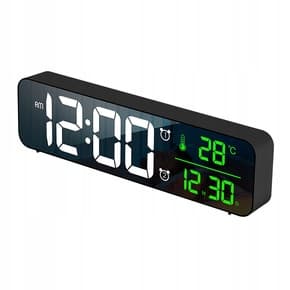 LED-VÄGGKLOCKA Temperatur FUKTIGHET 12/24 SPEGEL Grön DIMMER