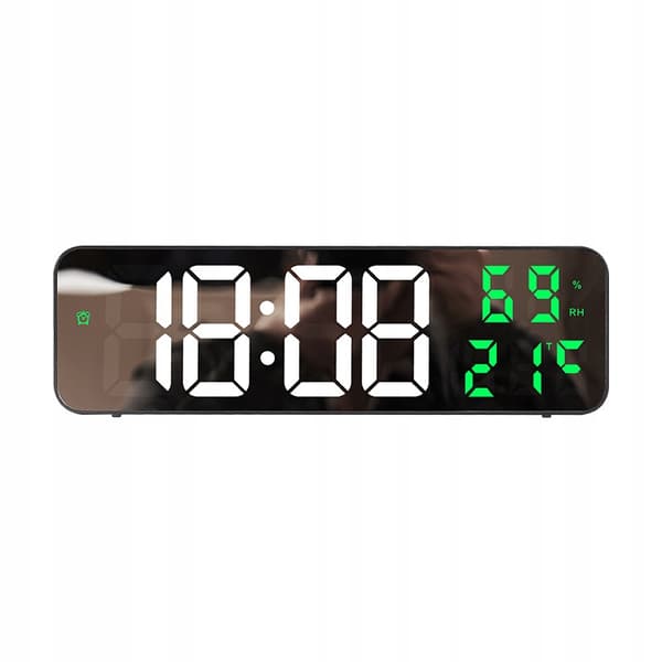 LED-VÄGGKLOCKA Temperatur FUKTIGHET 12/24 SPEGEL Grön DIMMER