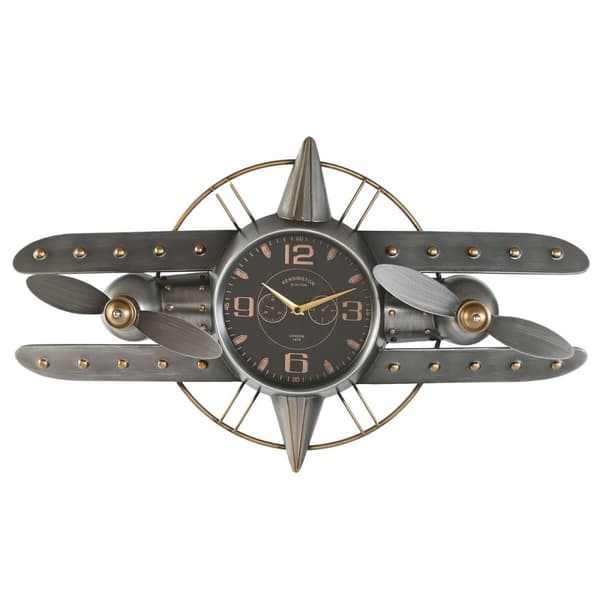 Väggklocka Home ESPRIT Gyllene Silvrig Metall Flygplan Vintage 77,5 x 15 x 46 cm