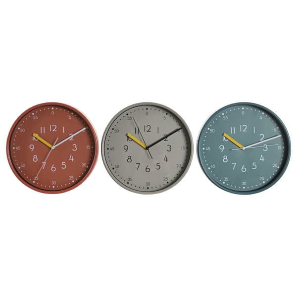 Seinäkello DKD Home Decor Valkoinen Turkoosi Terrakotta PVC Kaupunki 30 x 4,3 x 30 cm (3 osaa)