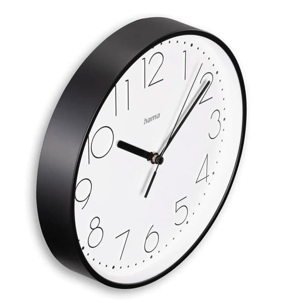 Tyst väggklocka med 22 cm diameter och svepande sekundvisare - Svart