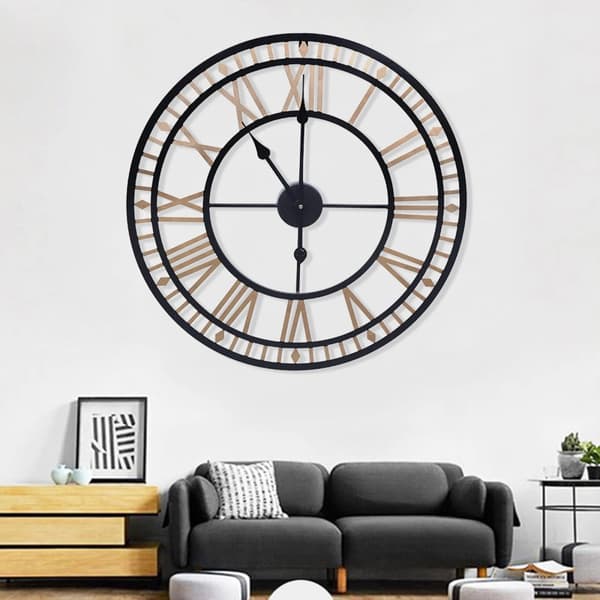 Vintage vægurs, 80 cm i diameter, elegant guldfinish, stille bevægelse