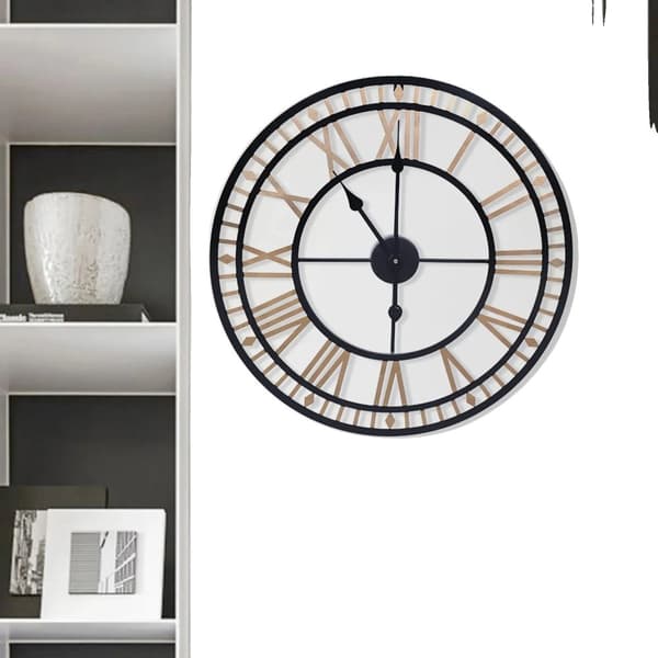 Vintage vægurs, 80 cm i diameter, elegant guldfinish, stille bevægelse