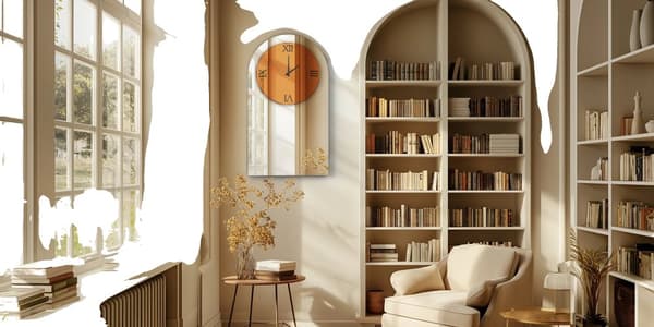 Spegelväggklocka, Elegant Bågformad Design, Lättläst Tid,Silverbrun