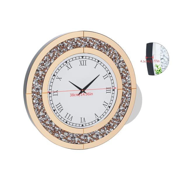 Rund Väggklocka, Sparkle Crush Diamantdesign, Batteridriven,Tawny Tinted 60CM